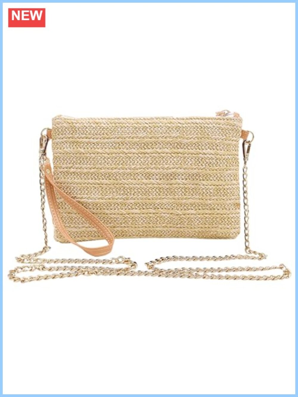 Straw Clutch Purses Wristlet Wallet Crossbody Bag with Chain Strap